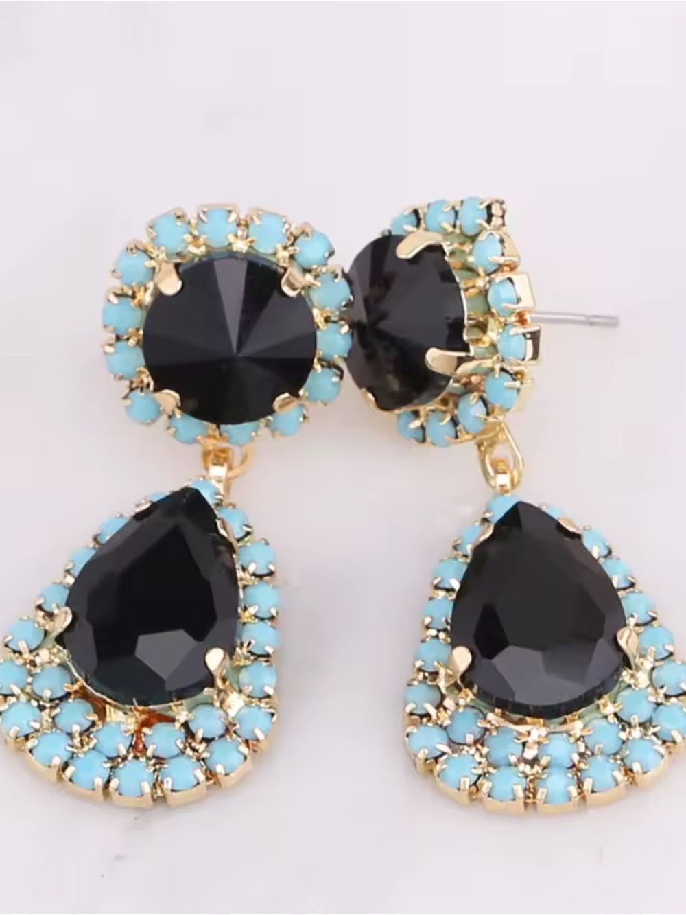 Kohl's Gold-Tone Black & Turquoise Drop Earrings